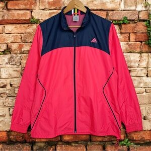 Adidas Lightweight Running Zip Up Swishy Windbreaker Gym Track Jacket Pink Blue